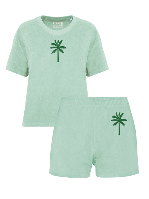 Set Badstof Palm Tree Green Velvet - Mint